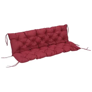 Outsunny 3 Sitzer Bankauflage 150 x 98 x 8 cm, Bankkissen mit Bändern, Sitzkissen Rot