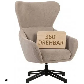 MR.DEKO Ohrensessel Marconia – Sessel, Relaxsessel drehbar, 82x94x102 cm (Einzelsessel – zerlegt geliefert, einfache Montage zuhause, 1-St), Mit geschlossener Rückenlehne, Armlehnen & 360° Drehfunktion beige