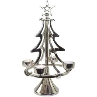 RIFFELMACHER & WEINBERGER Kerzenhalter Exklusiver Metall Kerzenständer Weihnachtsbaum Christbaum, Silber oder Gold - Adventskranz Weihnachtsdekoration silberfarben 37,0 cm