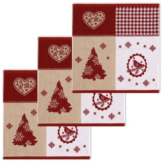 Kracht Geschirrtuch Winterstimmung, (Set, 3-tlg., Set), 3er Pack Frottee Küchenhandtücher (3 Stück), ca.50x50cm Baumwolle rot