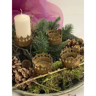 4 Kerzenhalter Adventskranz Metall antik Gold Weihnachten Adventszeit Kerzen Neu