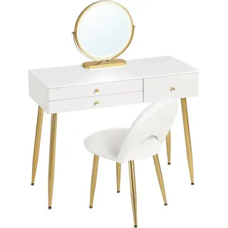 Woltu Schminktisch, Weiß, Gold, Holzwerkstoff, Metall, 3 Schubladen, Rechteckig,Rechteckig, 100x122x40 cm, Schlafzimmer, Schminktische