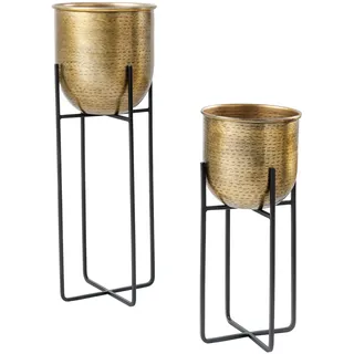 riess-ambiente.de 2er Set Blumentopf Unit 70/50cm Gold schwarz Metall Hammerschlag Design