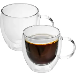 Intirilife 2x Doppelwandiges Thermo Glas Set in 100 - 150ml – Thermoglas Thermogläser Mundgeblasen isoliert Latte Macchiato Espressoglas Teeglas Kaffeeglas
