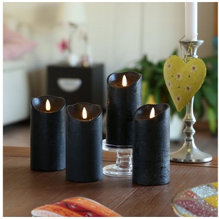 MARELIDA LED-Kerze LED Kerzenset Rustik Optik Echtwachskerzen H: 15cm Timer schwarz 4St. (4-tlg) schwarz