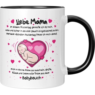 TassenTicker Tasse LIEBTASTISCH - Liebe Mama - Muttertag -Geschenk für eine werdende Mama, 330ml schwarz|weiß