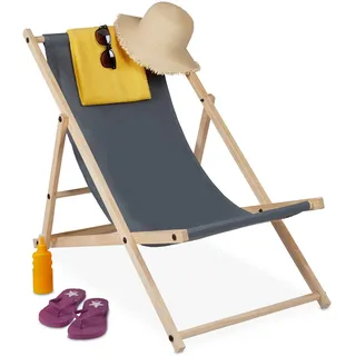 Relaxdays Campingstuhl Relaxliege Dunkelgrau