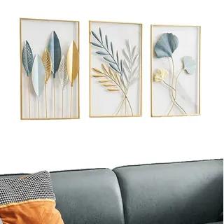 Coonoor Wanddekoobjekt 3er Set Wandskulptur aus Metall Gingko, Wandbehang Wanddekoration (3 St), 3D Deko Wanddeko für Wohnzimmer, Schlafzimmer, Esszimmer, Moderne Deko grau