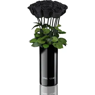 EG EMMIE GRAY Classic Vase Set | Long Stem Infinity Rosen inklusive schwarzer Glasvase - Luxuriöser Rosenstrauß aus echten Premiumrosen, 1-3 Jahre haltbare Rosen, (Black Beauty, 10 Rosen)