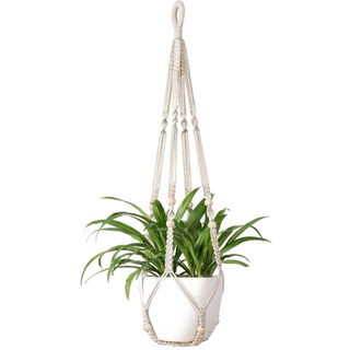 VIERSHU Makramee Blumenampel Baumwollseil Hängeampel Blumentopf mit Perlen ohne Quasten Pflanzen Halter Aufhänger für Innen, Außen, Decken, Garten, Balkone, Wanddekoration Beige