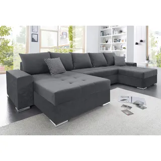 Collection AB Wohnlandschaft COLLECTION AB "Josy XXL U-Form, B: 333 cm, mit 2 Recamieren 77 & 97 cm", anthrazit, B:333cm H:84cm T:161cm, 100% Polyester, Sofas, Wohnlandschaft, Bettfunktion, Bettkasten & 2 Zierkissen, Federkern