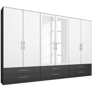 Kleiderschrank Finn weiß-grau 6-trg mit 2 Spiegel + 6 Schubladen B 271 cm - H 210 cm