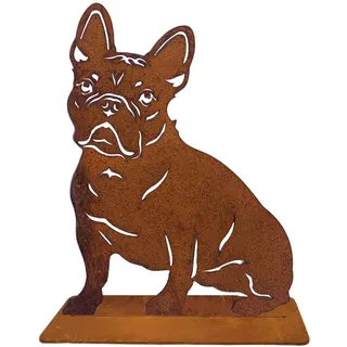 Terma Stahldesign Rost Hund Französische Bulldogge Lebensgroß Handmade Germany tolle Gartendeko aus Metall Figur deko Geschenk Rostfigur Garten deko Gartenfigur
