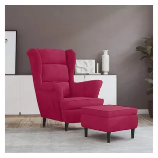 vidaXL Ohrensessel mit Hocker Samt 81 x 96 x 90 cm Weinrot