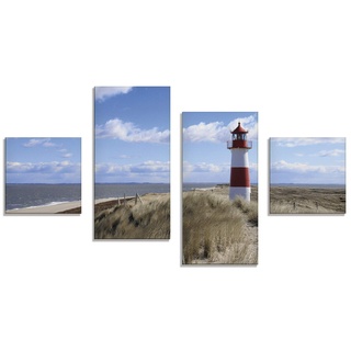ARTland Glasbilder Wandbild Glas Bild Set 4 teilig 120x70 cm Querformat Strand Meer Nordsee Leuchtturm Sylt Dünen Gräser Wolken Sommer Urlaub T9ML