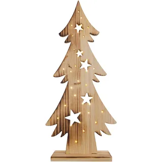 Holz Tannenbaum Weihnachtsbaum LED Deko XMAS Weihnachtsdeko Dekoleuchte Innen Außen, Kiefer natur, Timer Batteriebetrieben, warmweiß, H 80 cm
