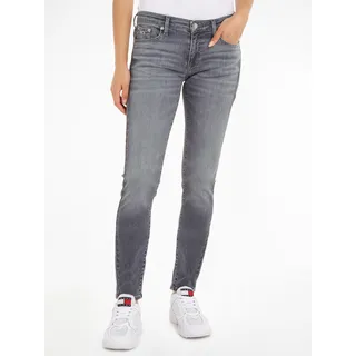 Slim-fit-Jeans TOMMY JEANS "Skinny Jeans Marken Low Waist Mittlere Leibhöhe" Gr. 32, Länge 32, schwarz (black2) Damen Jeans Röhrenjeans mit Faded-Out Effekten