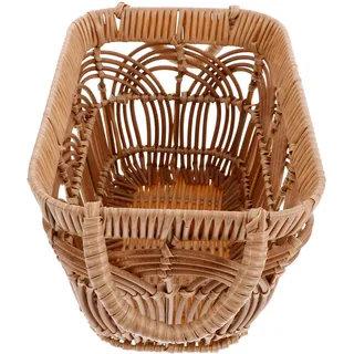 ABOOFAN Handgewebter Bambus Aufbewahrungskorb mit Griff Verformungsbeständiger Vintage Weidenkorb für Hochzeit und Garten Dekoration Braun