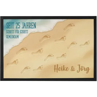 Cera & Toys® Fußmatte zur Silbernen Hochzeit mit Fußspuren im Sand 50 x 70 cm