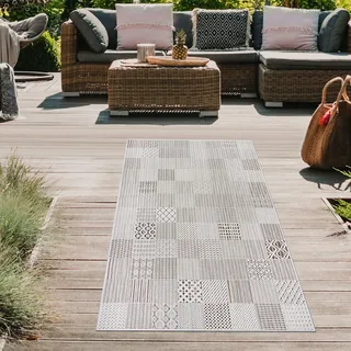 Teppich-Traum Teppich Outdoor Garten Terrasse Wintergarten Balkon Läufer Flur UV-beständig wetterfest robust in Creme grau, 60 x 110 cm