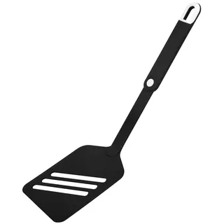 FACKELMANN Pfannenwender 30,0 cm, Schlitzwender mit praktischem Griff, Wender mit Funktionsteil aus Kunststoff für beschichtete Töpfe und Pfannen(Farbe: Schwarz/Weiß), Menge: 1 Stück