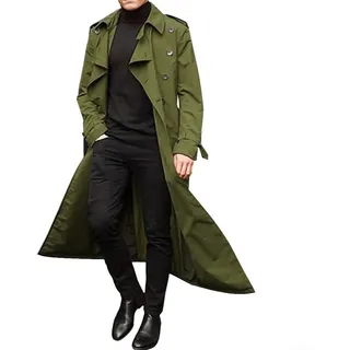 Durashmall Langer Trenchcoat für Herren, Winter, warm, Vintage, lockerer Parka, Jacke, Übermantel, Oberbekleidung, Windbreaker, Business, Freizeit, formell, Outdoor, Polyester (2XL grün)
