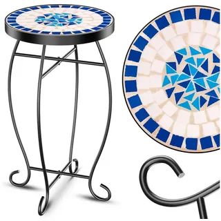 KESSER Beistelltisch, Mosaik-Platte & Metall-Gestell Bistrotisch Gartentisch Blumenhocker blau