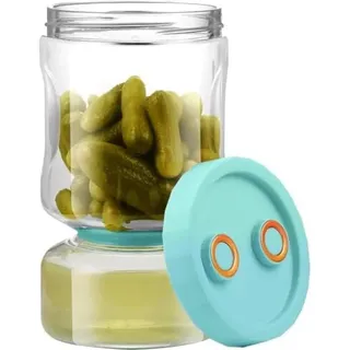 PolkaHome® Umkehrbares Gurkengefäß – 1450 ml Glas mit Sieb, luftdicht, spülmaschinenfest, Blau - Hellblau