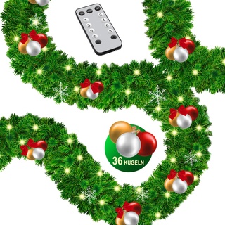 KESSER® Weihnachtsgirlande 5m mit Beleuchtung 100 LED's inkl Deko Fernbedienung - Timer - Lichterkette 7 Leuchteffekte - Weihnachtsbeleuchtung - In & Outdoor - Tannen-girlande Weihnachtsdeko