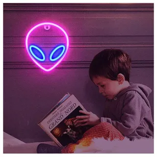 MUPOO LED Dekolicht LED Neon Sign Neon Schild - USB oder batteriebetrieb Neonlicht, Leuchtschilder Neon Sign Light, Schlafzimmer Weihnachten Party Kinderzimmer,Wand LED Deko Alien mit blauen Augen