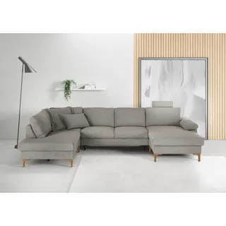 Candy Wohnlandschaft 3C CANDY "Lecce, wahlweise PUR-Schaumstoff oder Tonnentaschenfederkern U-Form", grau, B:339cm H:86cm T:220cm, 95% Polyester, 5% Nylon, Sofas, Wohnlandschaft, Bettkasten in Umbauecke und Longchair, sowie Querschläfer im 2-Sitzer