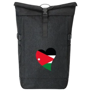 Huuraa Kurierrucksack Jordanien Flagge Herz 30-44 Liter Black Melange Fairtrade Rolltop Rucksack Geschenkidee - Schwarz