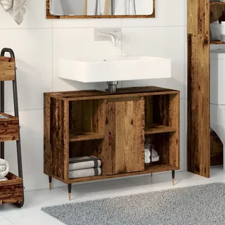 Desgin Rustikaler Badezimmer Waschtisch Altes Holz Massivholz Mittel - Badspiegel 873892 - Braun