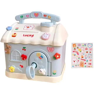 lvifloae Märchen-Cottage-Sparschwein, Geschenkschlüssel, cremefarbene Haus-Geld-Münzenbox, Haus-Sparschwein für Jungen und Mädchen, niedliche Spardose, Tischdekoration, große