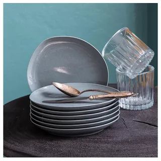 Kütahya Porselen Teller-Set Kütahya Porselen 6er Kuchenteller Set 22 cm Porzellan Blau Modern blau