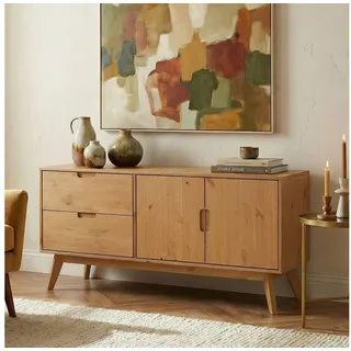 IDIMEX Sideboard TIVOLI, Skandi Anrichte aus Massivholz, Eiche farben, mit 2 Türen und 2 Schubl braun