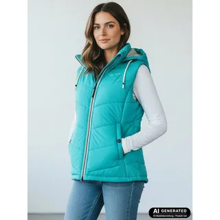 Dry Fashion Steppweste Rügen Damen Weste gesteppt Kapuze - Outdoor Damenweste Windabweisend Kapuze verstellbar & abnehmbar, 2-Wege-Reißverschluss, Seitentaschen grün 40