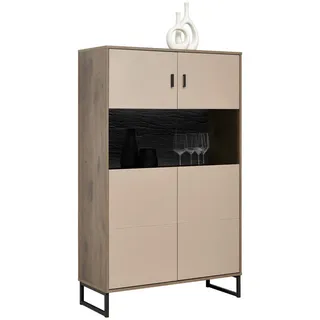 Hom`in Highboard, Hellgrau, Eiche, Metall, 5 Fächer, 94x152x37 cm, Beimöbel erhältlich, stehend, Wohnzimmer, Kommoden & Sideboards, Highboards