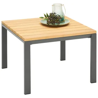 Ambia Garden Loungetisch, Anthrazit, Natur, Holz, Metall, Eukalyptusholz, massiv, quadratisch, eckig, 65x40x65 cm, Loungemöbel, Loungetische