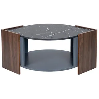 Celya Couchtisch Strukturierter Couchtisch aus Marmor und Walnuss, Wohnzimmertisch mit einzigartigen Linien, 96,5L x 63 B x 40H(cm) schwarz