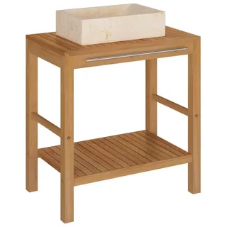 vidaXL Waschbeckenunterschrank Waschtisch Massivholz Teak mit Waschbecken Marmor Creme