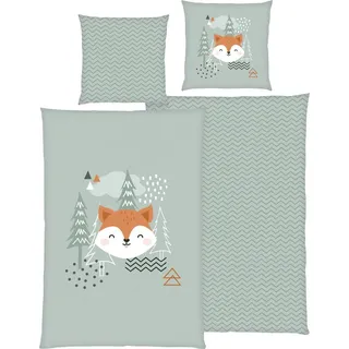 Herding Kinderbettwäsche Kinder-Wendebettwäsche "Nordic Forest", Renforcé, Renforcé Motiv: Wald/Grafik/Tiermotive: Fuchs grau|grün