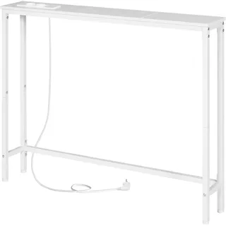 HOOBRO Konsolentisch mit Ladestation, 100 cm Schmaler Beistelltisch, Sofatisch, Eingangstisch, im Wohnzimmer, im Flur, Metallgestell, Weiß EWW52CXG01G1