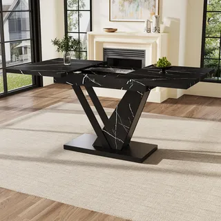 Merax Esstisch Ausziehbar 120-160 cm, Elegant Küchentische Esszimmertisch, Rechteckiger Tischplatte für 6-8 Personen, Teleskoptisch für Esszimmer, Küche, Wohnzimmer, MDF-Material, Schwarze Marmoroptik