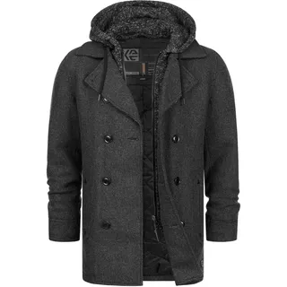 Indicode Herren Cliff Kurzmantel Wollmantel mit Stehkragen und Kapuze | Warmer Herrenmantel für Alltag und Freizeit mit Kapuze, Wintermantel, Outdoorjacke, Freizeitmantel, edler Mantel für Männer - L