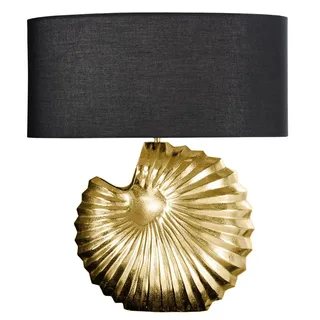 riess-ambiente Design Tischlampe SHELL 60cm gold schwarz Metall Stoffschirm maritim auch nutzbar als Schreibtischlampe, Leselampe oder Nattischlampe