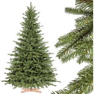 FairyTrees Weihnachtsbaum künstlich 220cm BAYERISCHE Tanne Premium Christbaum Holzständer | Tannenbaum künstlich mit Naturgetreue Spritzguss Elemente | Made in EU