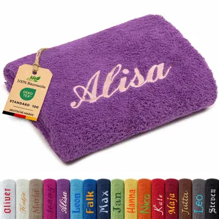 AR Line Besticken Sie Handtuch mit Namen oder mit Wunschtext Bestickt, Gästetuch (30x50cm) in Orchidee