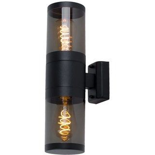 Up and Down Leuchten Aussen Wandleuchte Edelstahl Außen Aussenlampen Haus Wandleuchten Edelstahl, schwarz rauch, 2 Flammig E27 Fassungen, H 38 cm