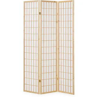Homestyle4u Paravent Raumteiler 3 teilig Holz Natur Reispapier Weiß Höhe 175 cm